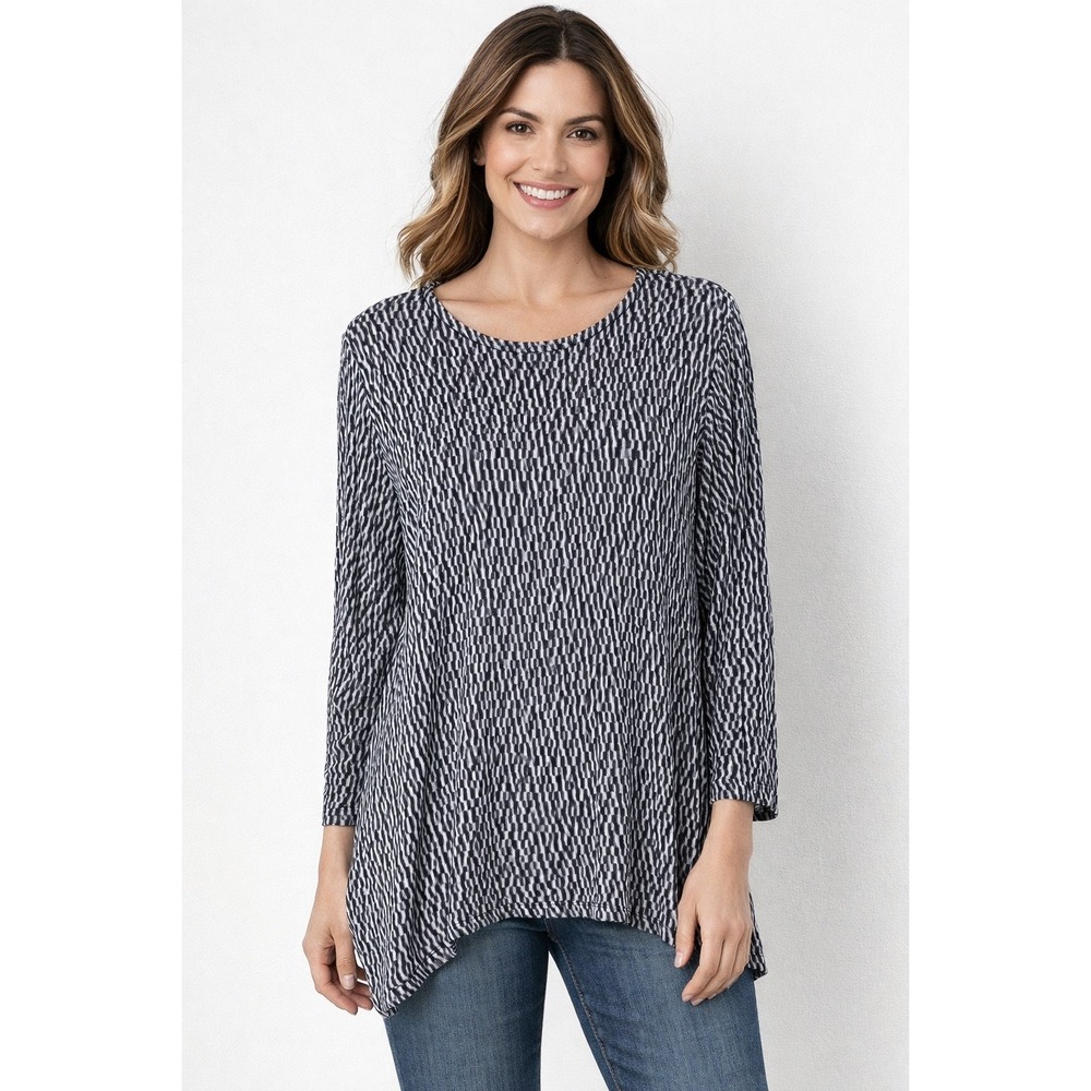 Chelsea & Theodore Textured Knit Tunic Top Black White Long Sleeve XXL EUC